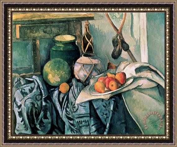 Paul Cezanne Still Life with Pitcher And Eggplant Framed Painting