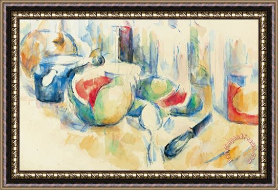 Paul Cezanne Still Life with Sliced Open Watermelon Framed Painting