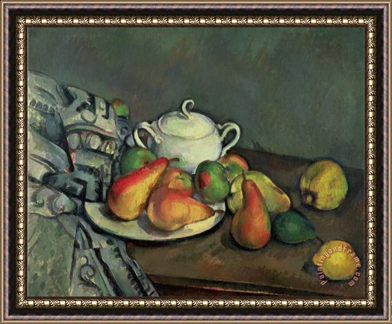 Paul Cezanne Still Life with Sugar Basin And Fruit Framed Print