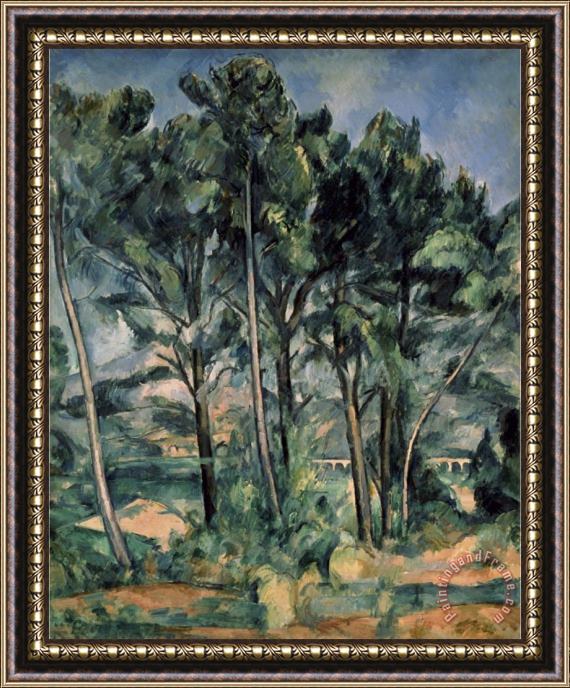 Paul Cezanne The Aqueduct Montagne Sainte Victoire Seen Through Trees Framed Painting