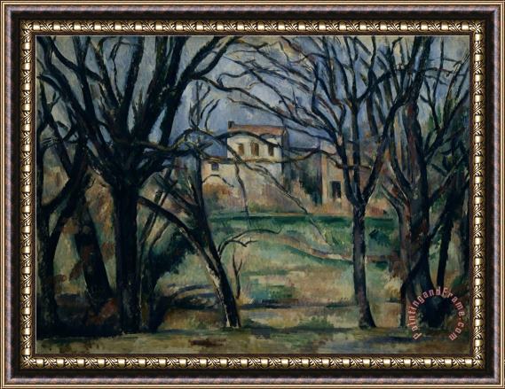 Paul Cezanne Trees And Houses Framed Painting