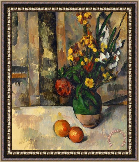 Paul Cezanne Vase And Apples Framed Painting