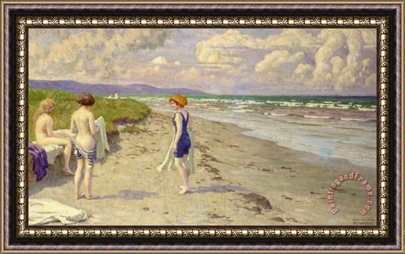 Paul Fischer Girls Preparing To Bathe On The Beach Framed Painting