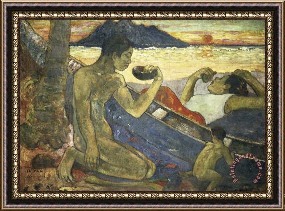 Paul Gauguin A Canoe (tahitian Family) Framed Painting