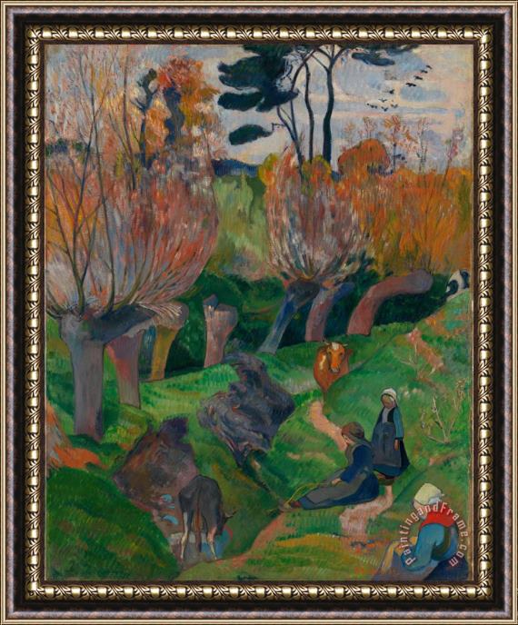 Paul Gauguin Bretagnelandskap Med Kuer Framed Painting
