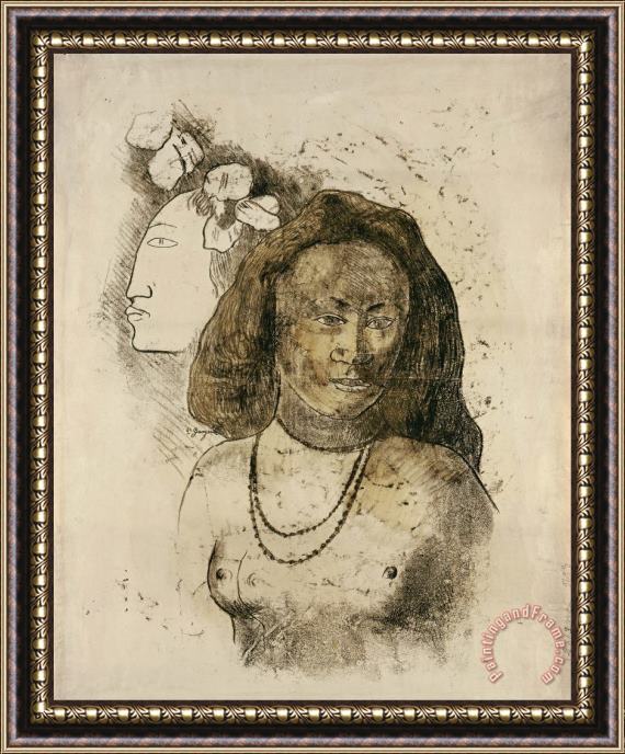 Paul Gauguin Tahitian Woman with Evil Spirit Framed Print