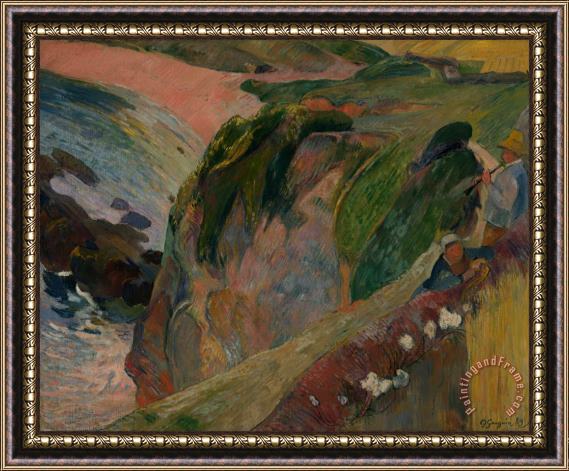 Paul Gauguin The Flageolet Player on The Cliff Framed Painting
