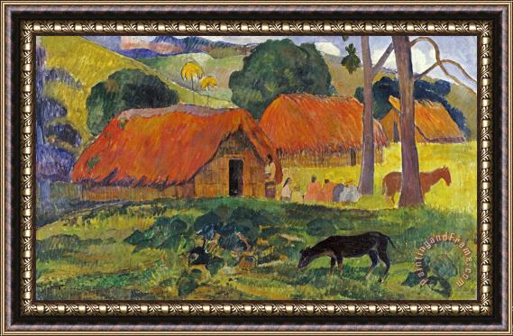Paul Gauguin The Three Huts, Tahiti Framed Painting