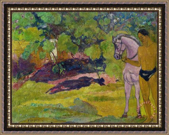 Paul Gauguin The Vanilla Grove, Man And Horse Framed Painting