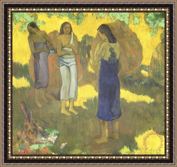 Paul Gauguin Three Tahitian Women Against a Yellow Background Framed Painting