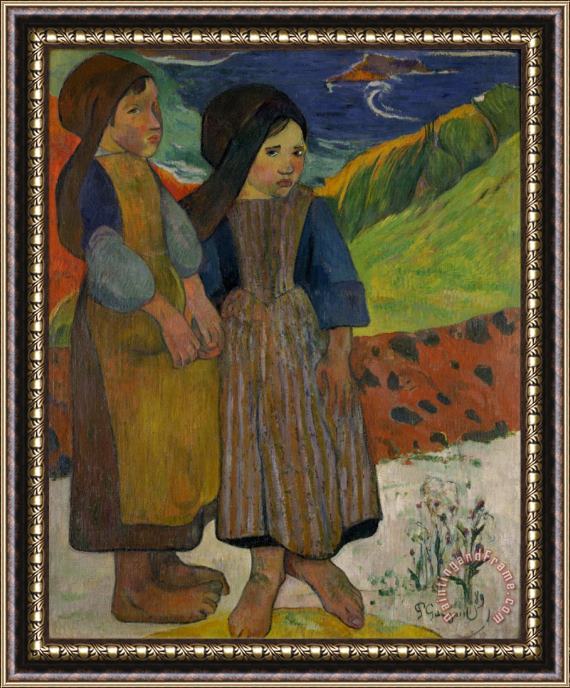 Paul Gauguin Two Breton Girls by The Sea Framed Print