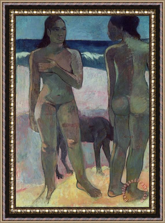 Paul Gauguin Two Tahitian Women on the Beach Framed Print