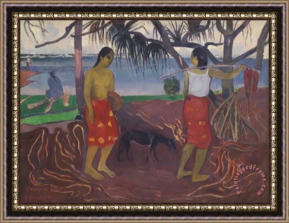 Paul Gauguin Under The Pandanus (i Raro Te Oviri) Framed Print