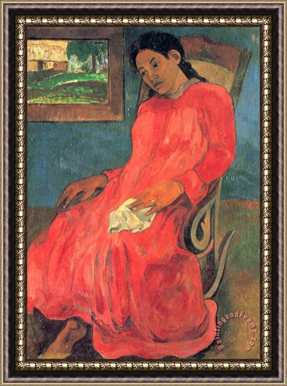 Paul Gauguin Woman in Red Dress Framed Print