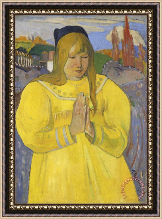 Paul Gauguin Young Christian Girl (bretonne En Priere) Framed Print