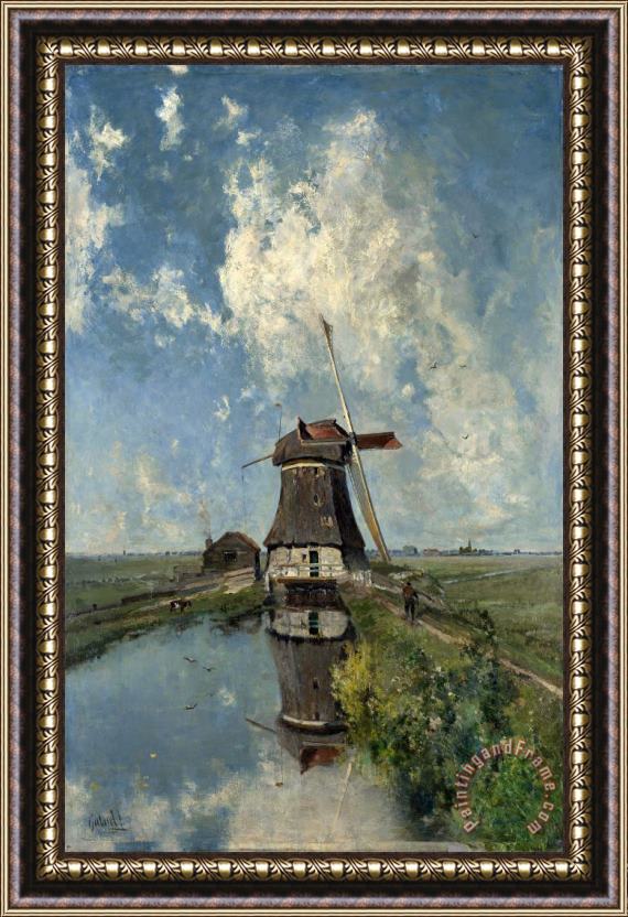 Paul Joseph Constantin Gabriel 'in The Month of July': a Windmill on a Polder Waterway Framed Print
