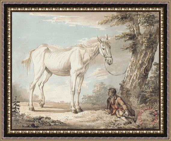 Paul Sandby An Old Grey Horse Tethered To A Tree A Boy Resting Nearby Framed Print