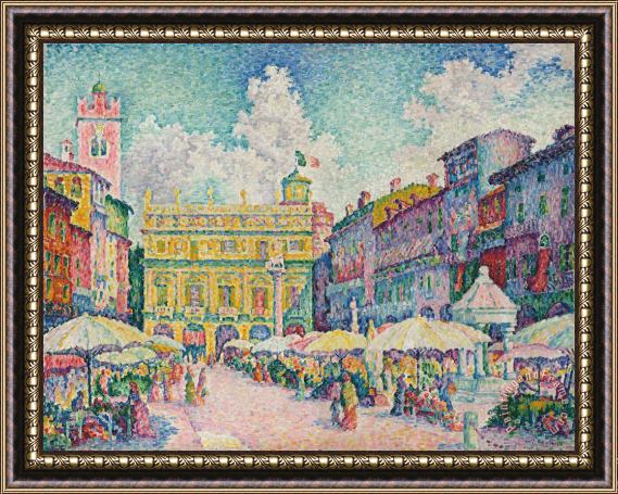 Paul Signac Market Of Verona Framed Painting