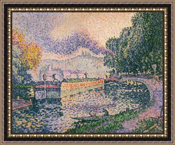 Paul Signac The Tugboat, Canal in Samois Framed Painting
