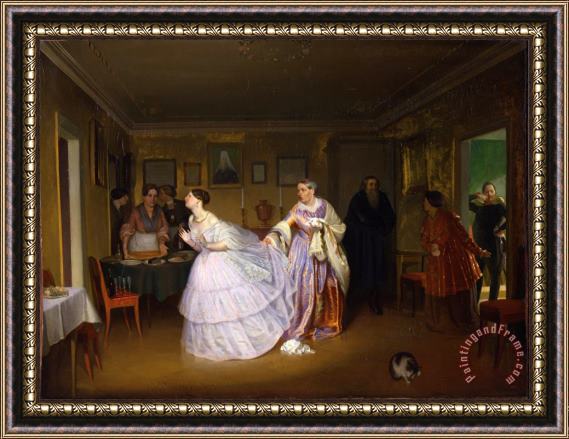 Pavel Fedotov The Major Makes a Proposal (inspecting a Bride in a Merchant's House) Framed Print