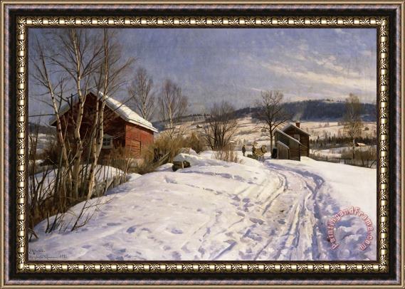 Peder Monsted A Winter Landscape Lillehammer Framed Painting