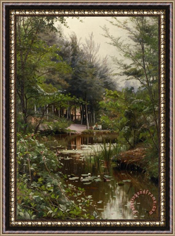 Peder Mork Monsted A Lady Reading by a Lake Framed Print
