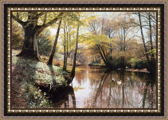 Peder Mork Monsted A River Landscape in Springtime Framed Print