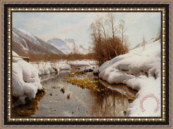Peder Mork Monsted Snedaekket Flodbred Framed Painting