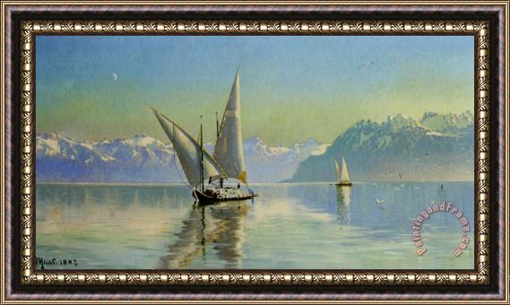 Peder Mork Monsted Udsigt Ved Geneve Soen, Schweiz Framed Painting