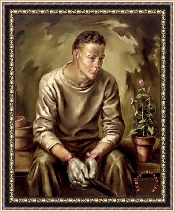 Peggy Strong Young Man with Trowel Framed Painting