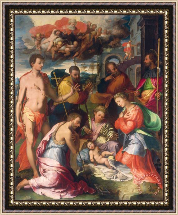 Perino del Vaga Pietro Buonaccorsi The Nativity Framed Print