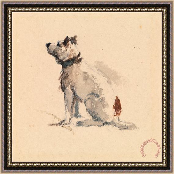 Peter de Wint A Terrier, Sitting Facing Left Framed Painting