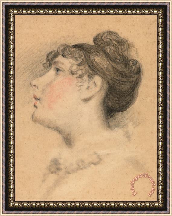 Peter de Wint Head of a Girl Probably a Study of Mrs. De Wint Framed Painting