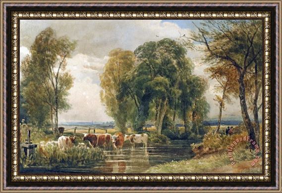 Peter de Wint Landscape Cattle In A Stream With Sluice Gate Framed Painting