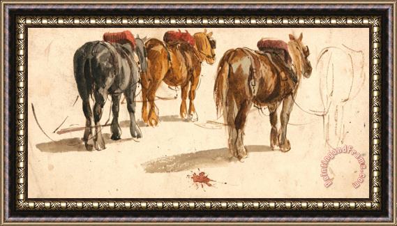 Peter de Wint Three Cart Horses in Traces Framed Painting