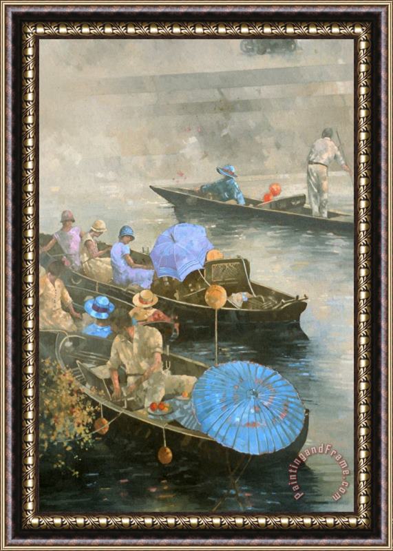 Peter Miller Punts on the Wey at Brooklands Framed Painting