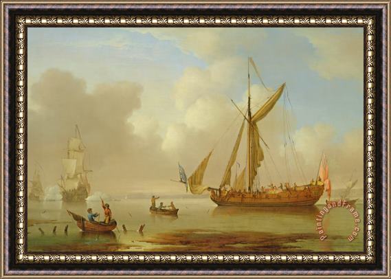 Peter Monamy Royal Yacht Becalmed At Anchor Framed Painting