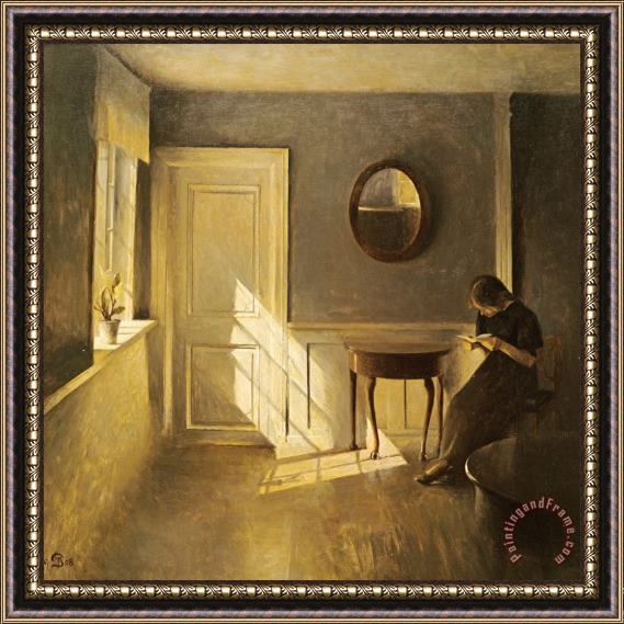 Peter Vilhelm Ilsted A Girl Reading in an Interior Framed Painting