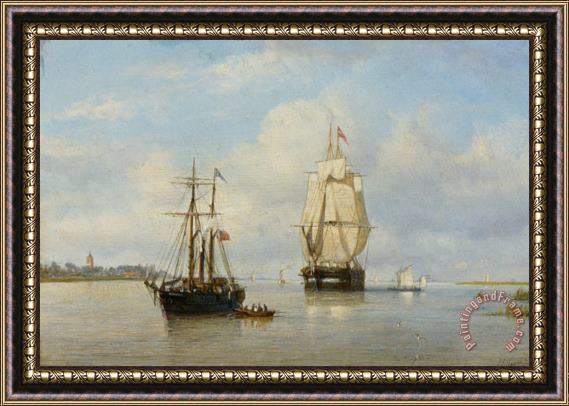 Petrus Paulus Shiedges Shipping on a River Framed Print