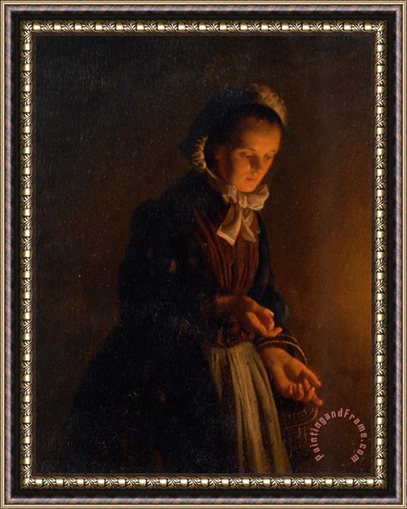 Petrus Van Schendel A Servant Girl by Candle Light Framed Print