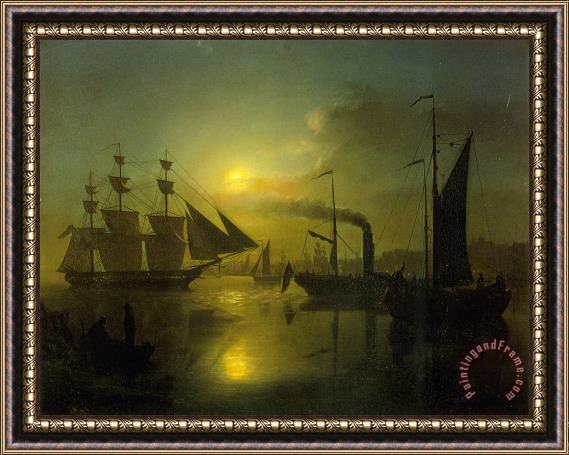 Petrus Van Schendel The Moonlit Harbour Framed Painting