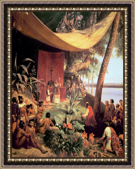 Pharamond Blanchard The first Mass held in the Americas Framed Painting