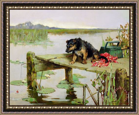 Philip Eustace Stretton Terrier - Fishing Framed Print