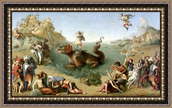 Piero di Cosimo Andromeda Freed by Perseus (with Perseus Slaying The Dragon) Framed Print
