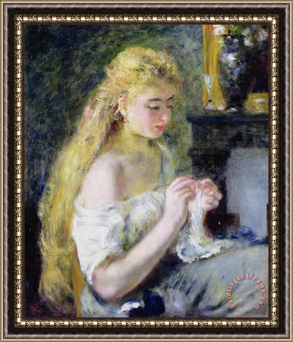 Pierre Auguste Renoir A Girl Crocheting Framed Print