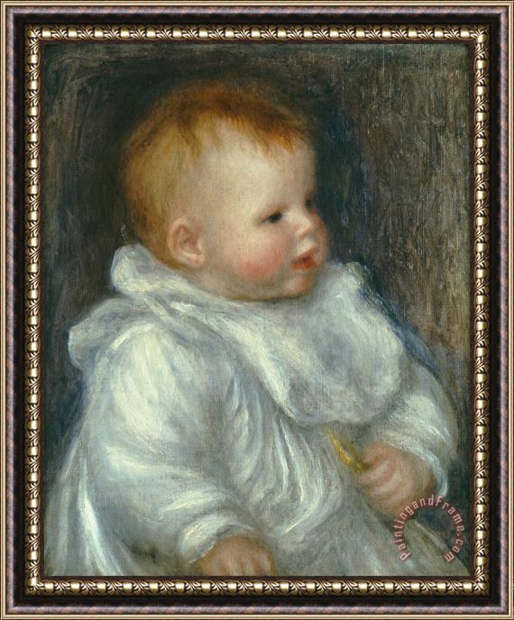Pierre Auguste Renoir A Portrait of Coco Against a Blue Background Framed Print