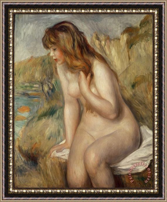 Pierre Auguste Renoir  Bather seated on a rock Framed Print