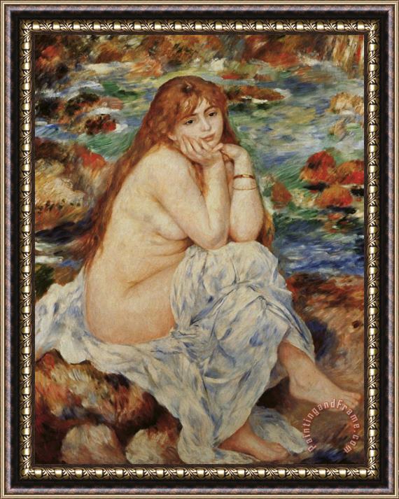 Pierre Auguste Renoir Bather Seated on a Sand Bank Framed Painting