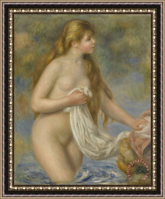 Pierre Auguste Renoir Bather with Long Hair (baigneuse Aux Cheveux Longs) Framed Painting
