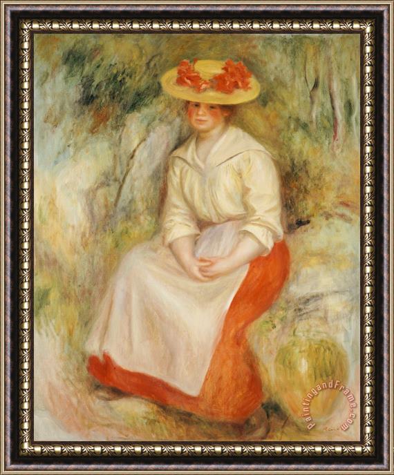Pierre Auguste Renoir Gabrielle in a Straw Hat Framed Print